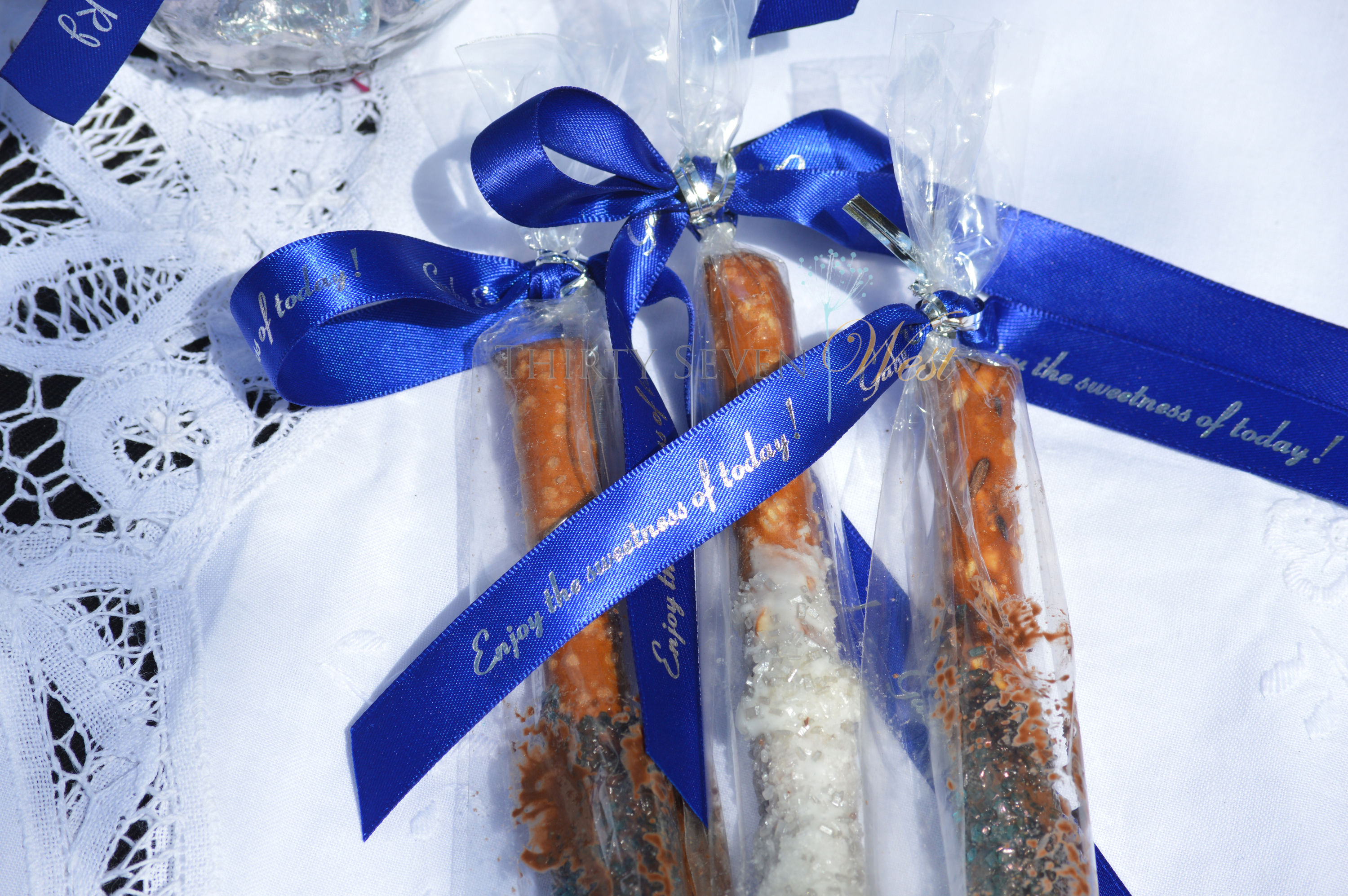 Personalized ribbon on Pretzels for Wedding Favors