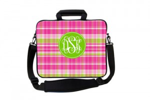 Pink and Green Plaid Monogrammed Laptop Case