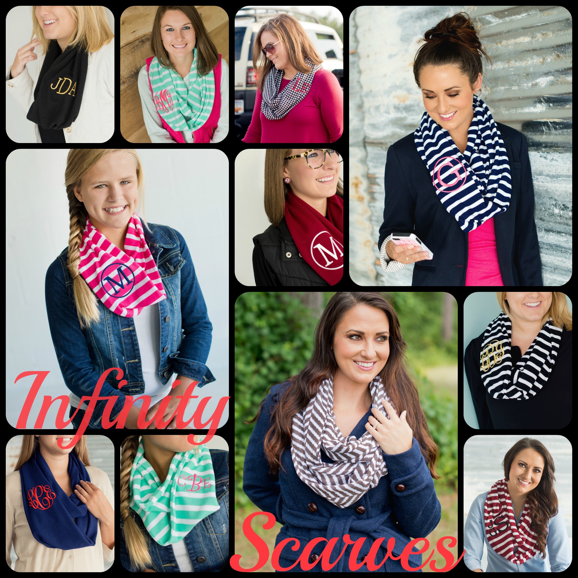 50% off all scarves, infinity scarves, personalized scarves, monogrammed scarves, matching scarves, solid scarf, striped scarf, houndstooth scarf, herringbone scarf