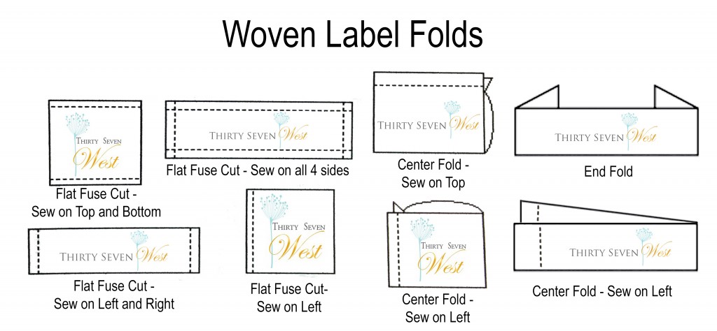 Custom Woven Label Folds, custom woven labels, personalized labels, custom labels, personalized woven labels, fabric labels, custom fabric labels, personalized fabric labels, Flat labels, End fold labels,  Center Fold labels, sewing labels, labels to sew into seam, customized labels