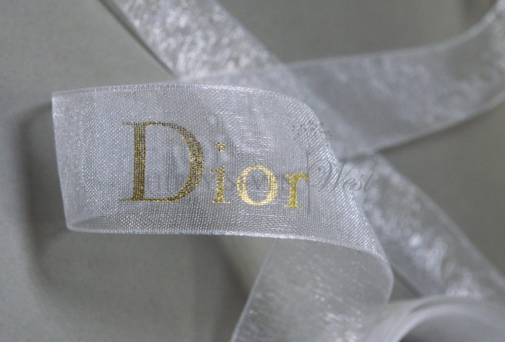 Organza Custom Logo Ribbon, Custom Logo Ribbon, Metallic Print on Organza, White Custom Logo Ribbon