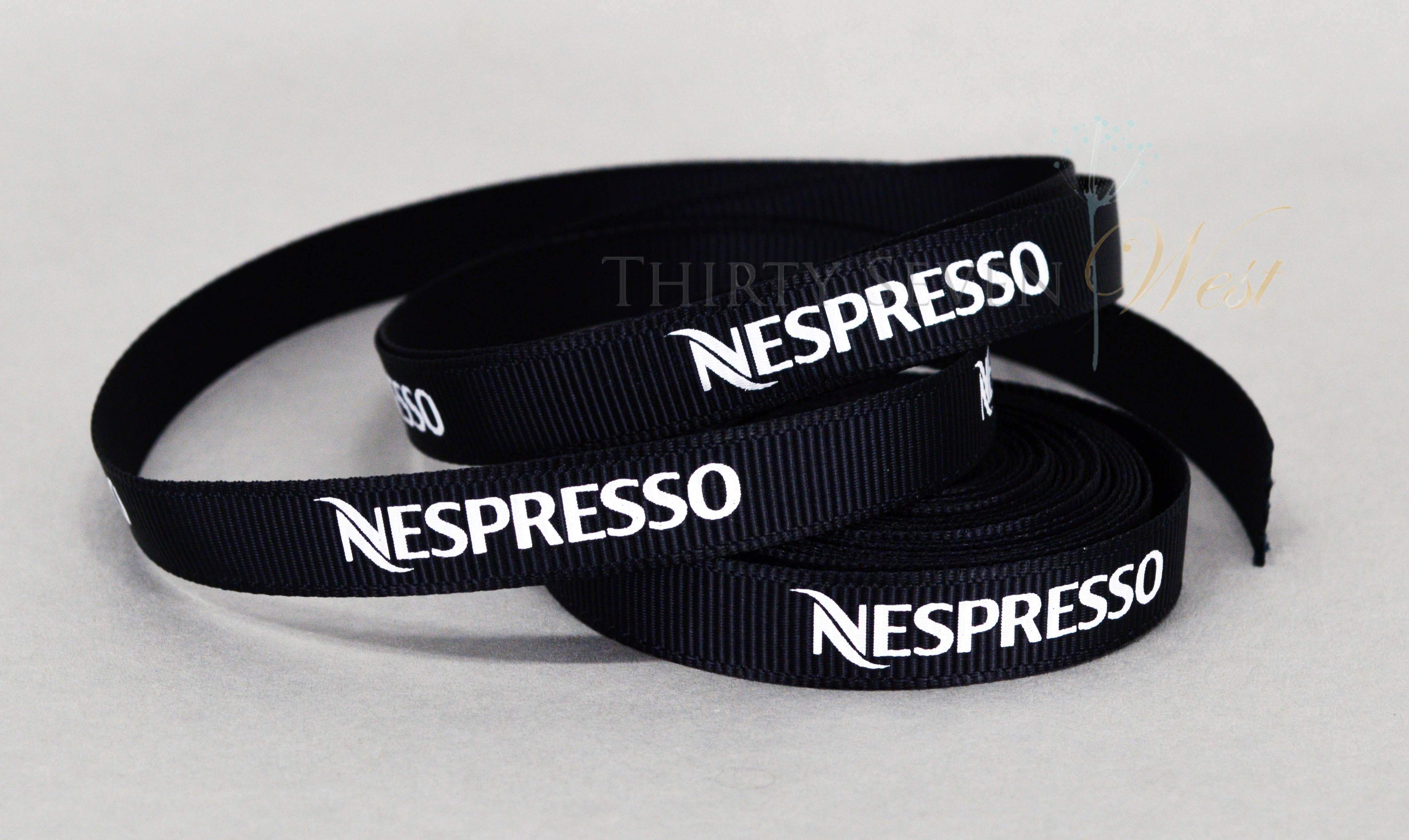 Custom Grosgrain Logo Ribbon, Multi Color Logo Ribbon, Full Color Logo Ribbon, Nespresso, Custom Ribbon, Custom Logo Ribbon, Personalized Printed Ribbon, Custom Ribbon, Custom Logo Ribbon