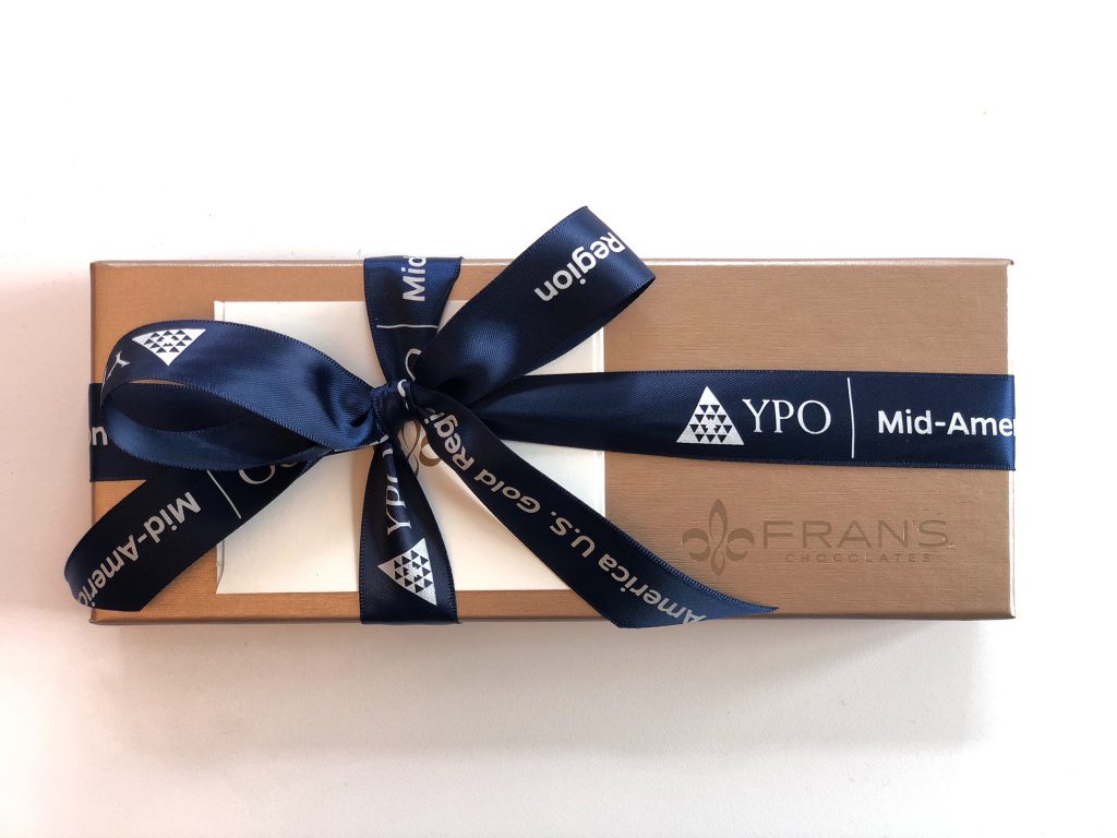 Custom Logo Ribbon on a Box, YPO Ribbon, Favor Bags