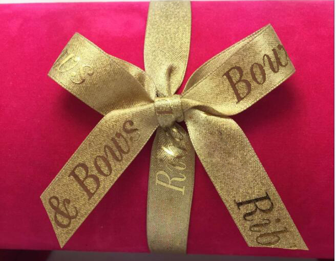 Custom Glitter Ribbon, Custom Gold Ribbon, Custom Metallic Raised Print on Gold Ribbon, Custom Ribbon, Custom Logo Ribbon