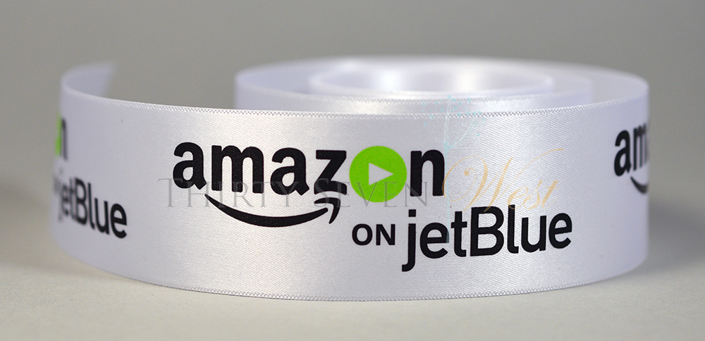 Multi Color Logo Ribbon, Full Color Logo Ribbon, 4 Color Logo Ribbon, Four Color Logo Ribbon, Pantone Color Logo Ribbon, PMS Color Logo Ribbon, Multi Color Custom Ribbon, Amazon on jetBlue, Custom Ribbon, Custom Logo Ribbon