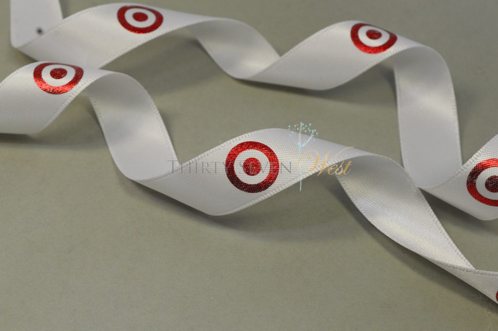 Custom Logo Ribbon, White Ribbon with Red Printing, Custom Print PMS Ribbon, Custom Ribbons Imprint
