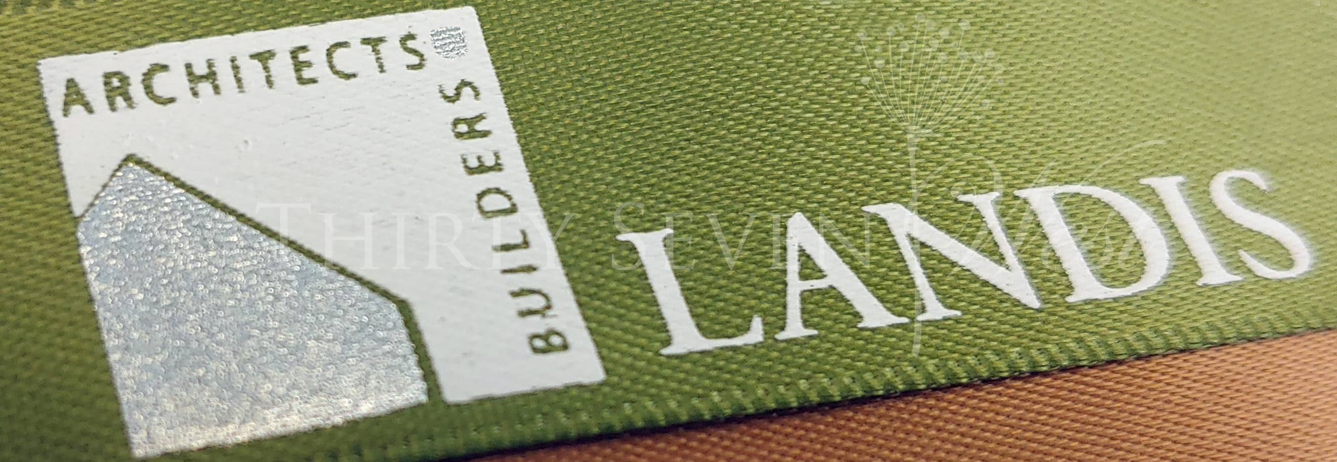 Landis, Custom Logo Ribbon, Permanent White on Green Satin Ribbon, Corporate Logo Ribbon, Business Logo on Ribbon, Custom Pantone Matched Ribbon, Custom Branded Ribbon