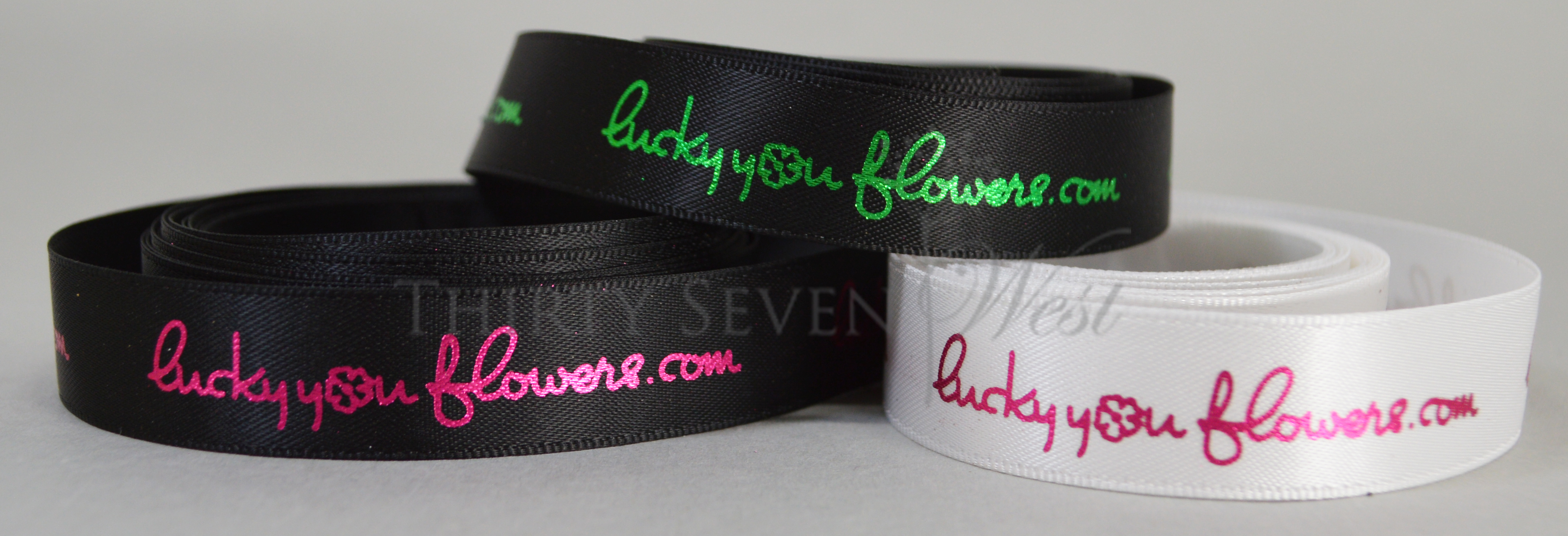 lucky you flowers ribbon, Black Ribbon, Two differents foils, Custom Logo Ribbon
