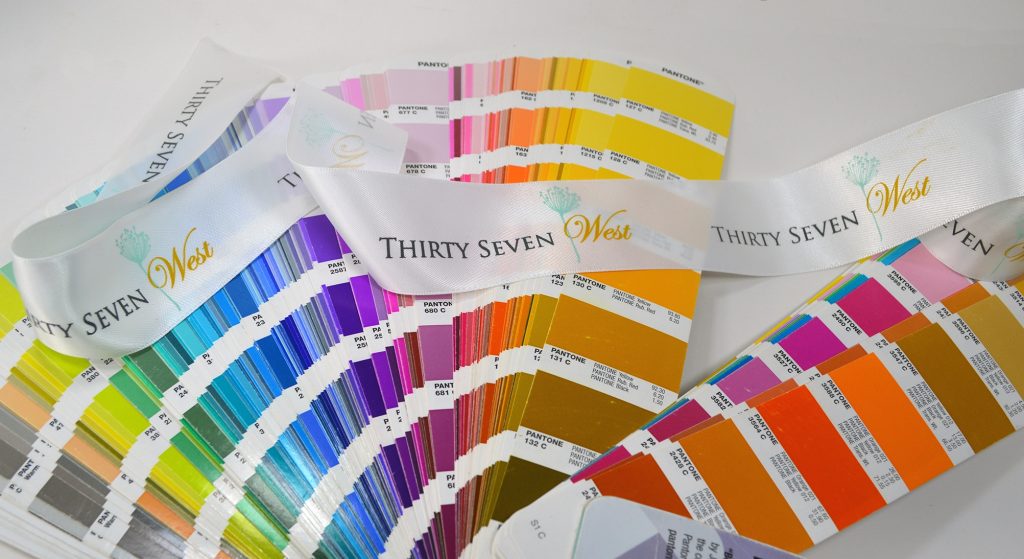 Pantone Color Logo Ribbon, PMS Ribbon, Pantone Match Ribbon, Color Match Ribbon, pantone matching Color Ribbon, Pantone Logo Ribbon, custom PMS Ribbon, Custom print Pantone 