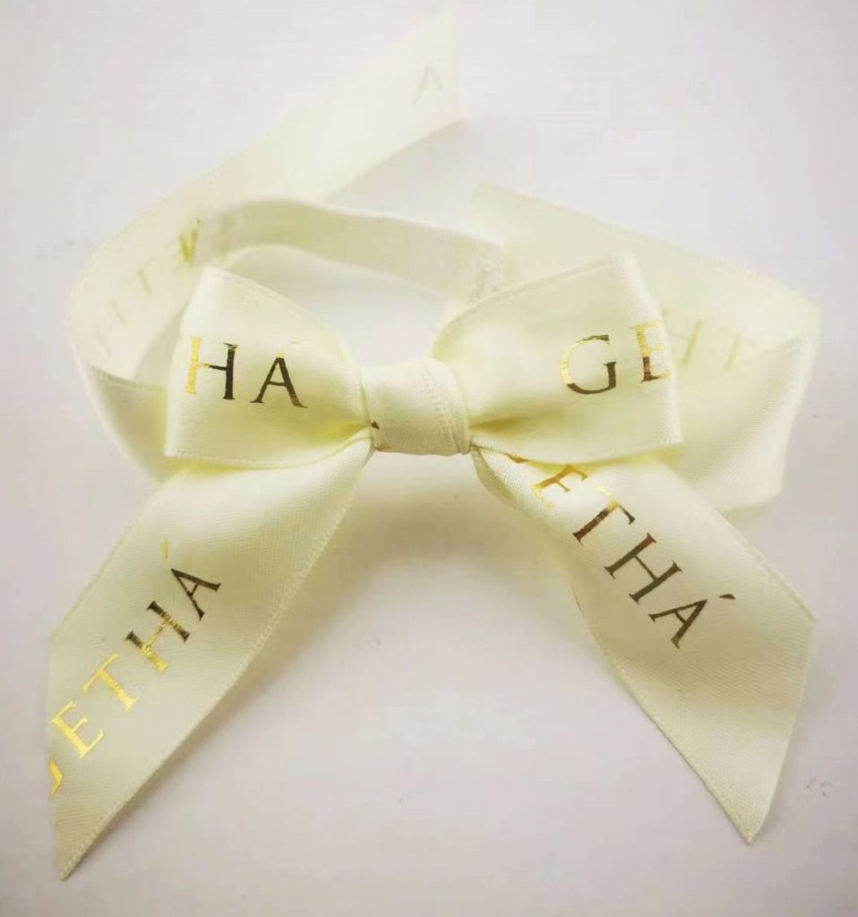 custom logo bows, custom logo ribbon, custom premade bows, custom gift bow, company branding bow, custom satin bow, custom bow with logo
