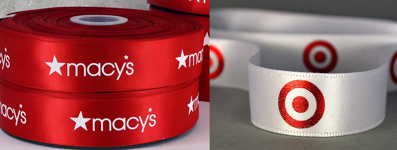 red logo ribbon, custom logo ribbon, pantone matching ribbon, company branding ribbon, pms matching ribbon, branded ribbon