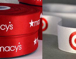 red logo ribbon, custom logo ribbon, pantone matching ribbon, company branding ribbon, pms matching ribbon, branded ribbon