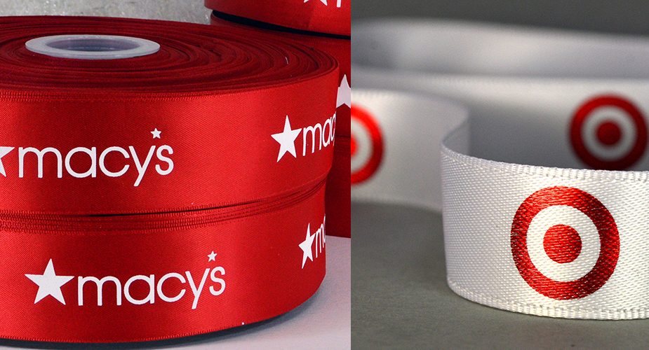 red logo ribbon, custom logo ribbon, pantone matching ribbon, company branding ribbon, pms matching ribbon, branded ribbon