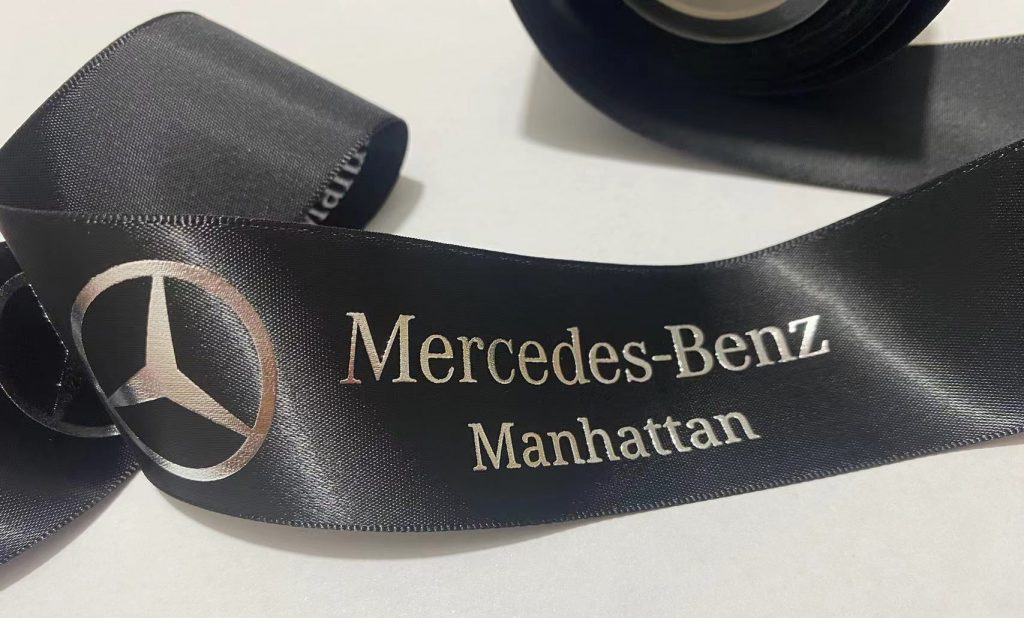 Custom logo Ribbon, Custom Branding ribbon, Raised print on ribbon, Raised foil print, Mercedes Benz logo ribbon, custom satin ribbon
