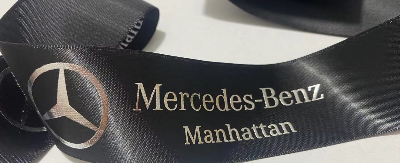 Custom logo Ribbon, Custom Branding ribbon, Raised print on ribbon, Raised foil print, Mercedes Benz logo ribbon, custom satin ribbon