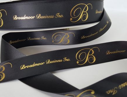 Custom logo ribbon, satin logo ribbon, metalli gold print on black satin ribbon, company branding ribbon, corporate logo ribbon,