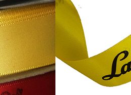 Yellow logo ribbon, custom logo ribbon, custom branding ribbon, company branding ribbon, pms matching ribbon, pantone matching ribbon