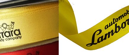 Yellow logo ribbon, custom logo ribbon, custom branding ribbon, company branding ribbon, pms matching ribbon, pantone matching ribbon