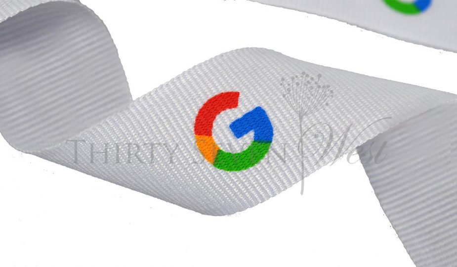 custom logo ribbon, matte textured ribbon, pantone matching printed ribbon, company branding ribbon, corporate logo ribbon