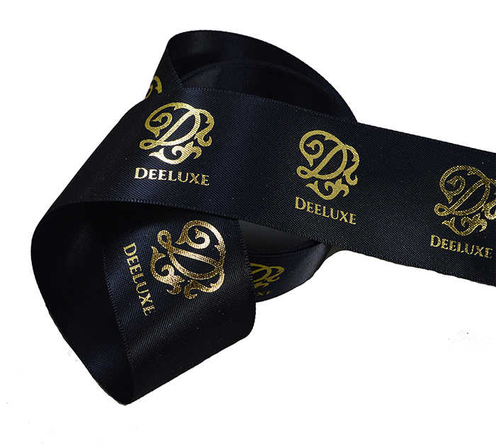 custom satin ribbon, custom logo ribbon, Black satin ribbon, company logo on ribbon, company branding ribbon, corporate logo ribbon