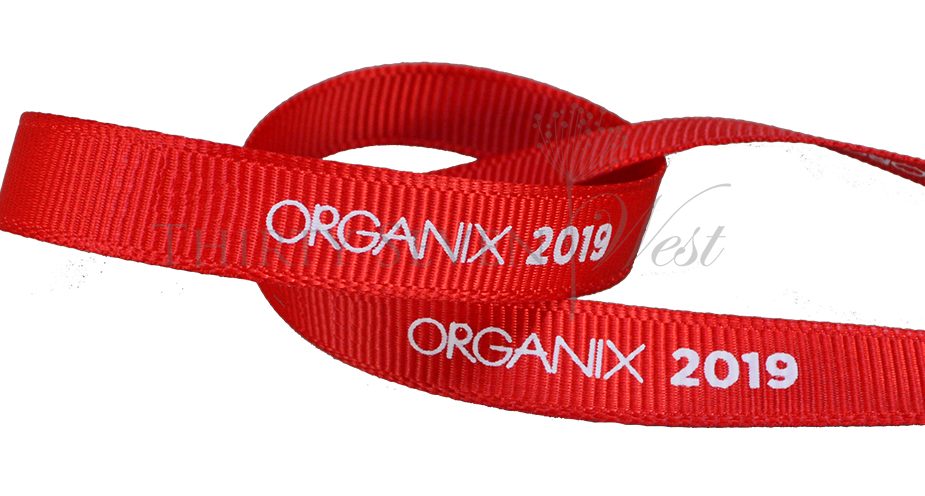 custom grosgrain ribbon, custom logo ribbon, grosgrain custom logo ribbon, custom printed logo ribbon, custom event ribbon, Pantone matching ribbon