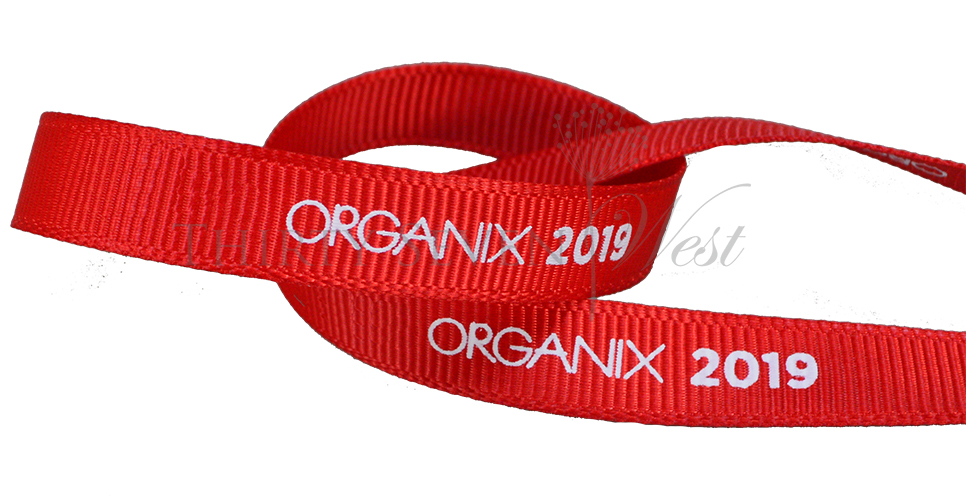 custom grosgrain ribbon, custom logo ribbon, grosgrain custom logo ribbon, custom printed logo ribbon, custom event ribbon, Pantone matching ribbon