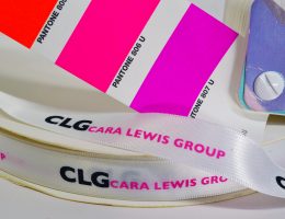 Multi Color Logo Ribbon, Full Color Logo Ribbon, 4 Color Logo Ribbon, Four Color Logo Ribbon, Pantone Color Logo Ribbon, PMS Color Logo Ribbon, Multi Color Custom Ribbon, Cara Lewis Group