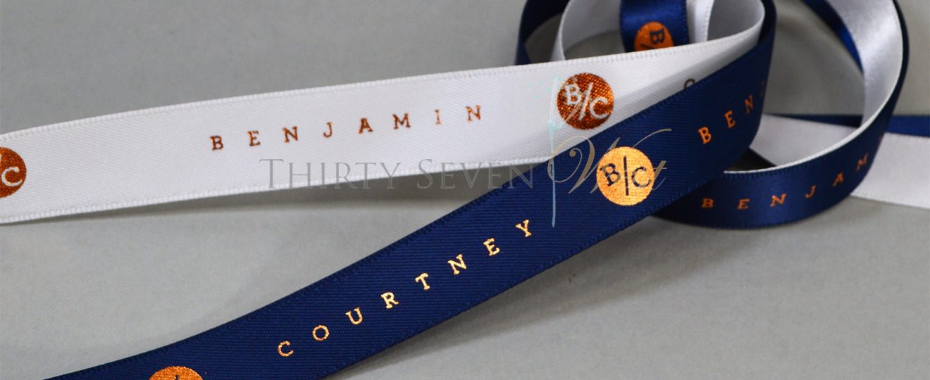 Wedding Ribbon, Ribbon for weddings, Metallic Print Ribbon, Logo Ribbon, Custom logo Ribbon, Blue Ribbon, White_Ribbon