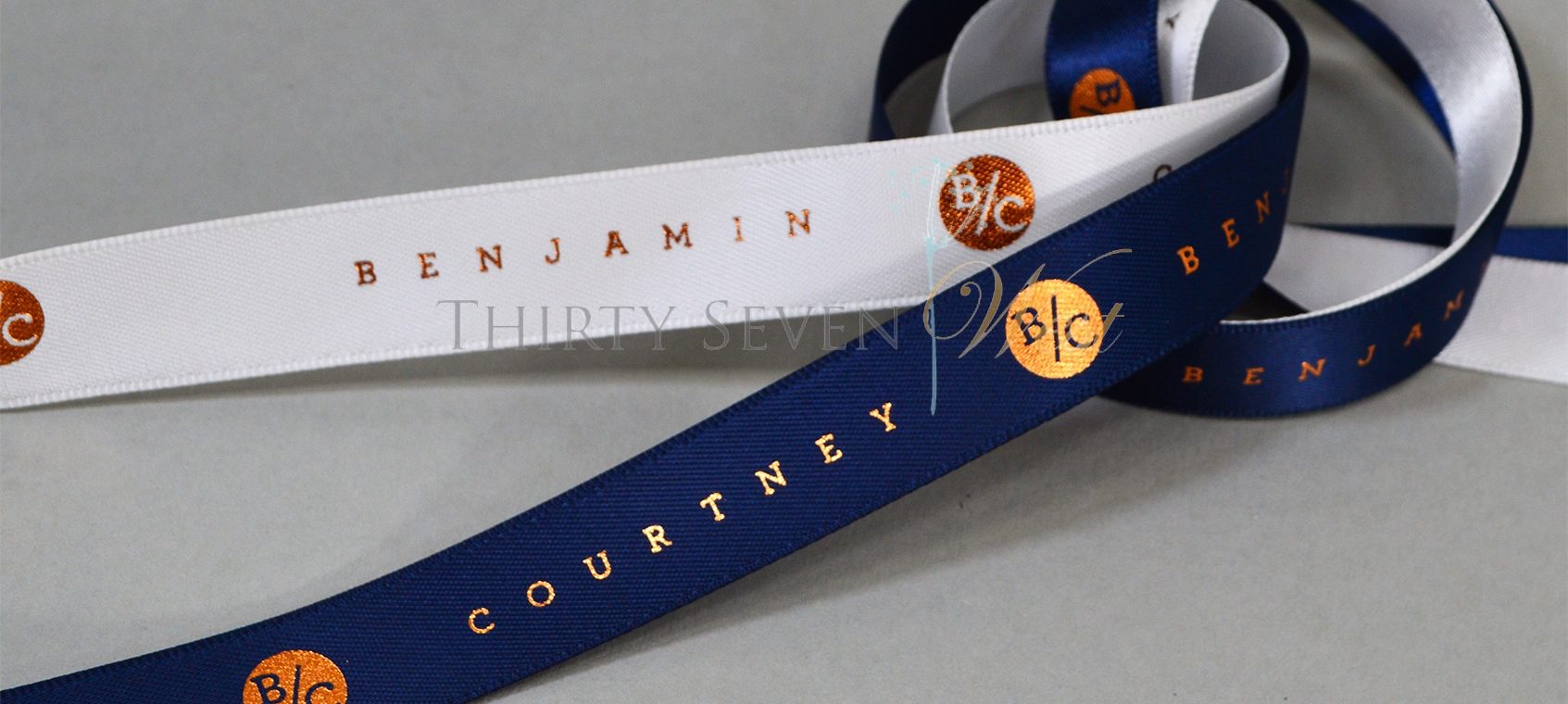 Wedding Ribbon, Ribbon for weddings, Metallic Print Ribbon, Logo Ribbon, Custom logo Ribbon, Blue Ribbon, White_Ribbon
