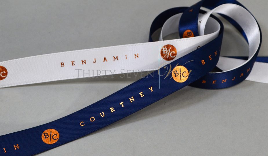 Wedding Ribbon, Ribbon for weddings, Metallic Print Ribbon, Logo Ribbon, Custom logo Ribbon, Blue Ribbon, White_Ribbon
