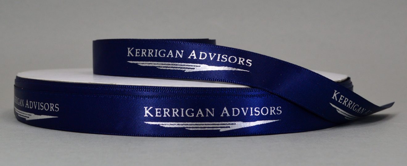 custom logo ribbon, custom printed logo ribbon, company branding ribbon, corporate logo ribbon, saitn logo ribbon, Pantone matching ribbon