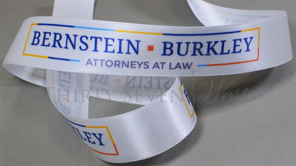 custom logo ribbon, pantone matching ribbon, full color digital print, company branding ribbon, company logo ribbon, corporate gift wrap, gradient print on ribbon