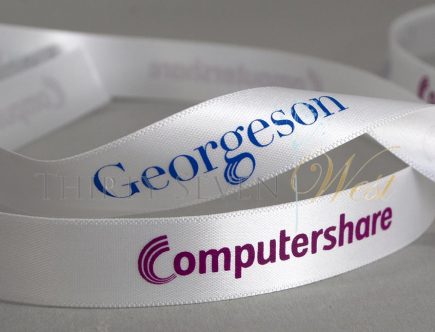 full color printed ribbon, custom logo ribbon, company branding ribbon, corpotate logo gift ribbon, custom event ribbon, promotional ribbon