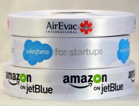 multi color logo ribbon, brand's logo into ribbon designs, product packaging ribbon, gift wrapping ribbon, ribbon customization, corporate gifts ribbon, marketing campaign ribbon