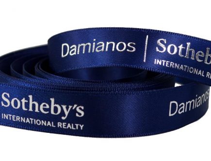 satin logo ribbon, custom logo ribbon, promotional ribbon, ribbon printed with comapny logo, ribbon with logo, custom branded ribbon, corporate logo ribbon