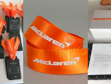 McLaren Custom Logo Pantone Matched Ribbon, PMS Matching Ribbon, Custom Color Ribbon, Custom Logo Ribbon, Pantone Matching Ribbon, Event Packaging