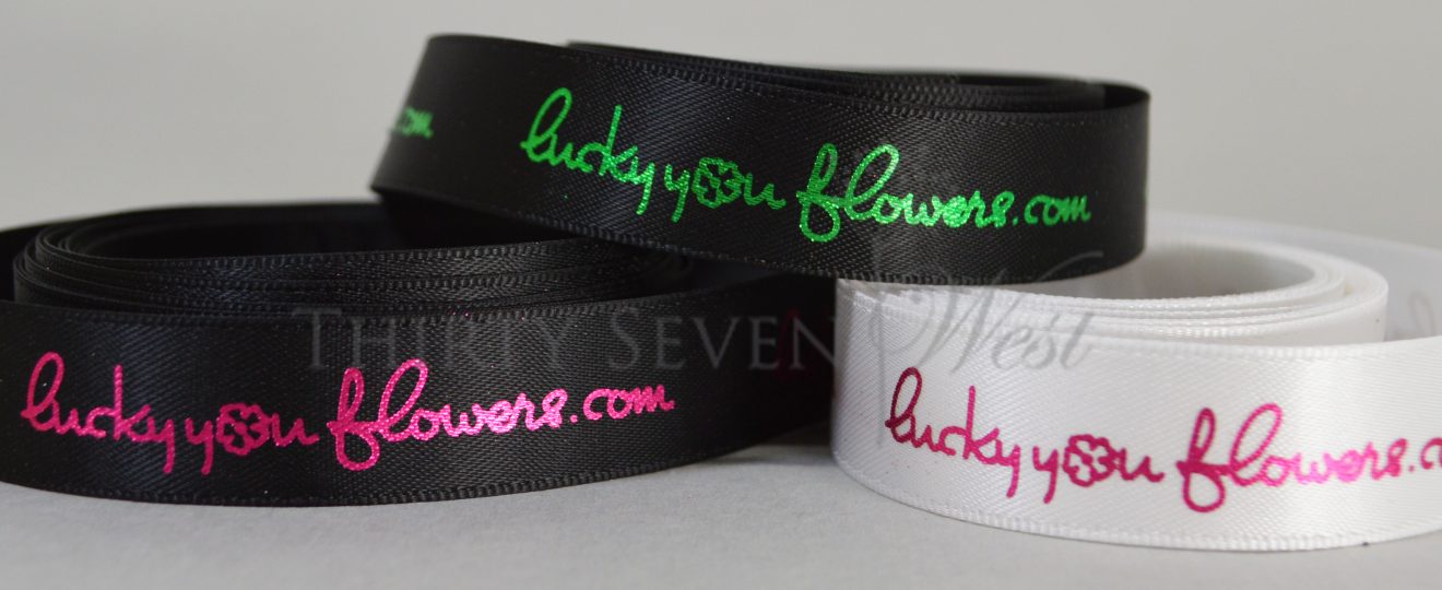 custom logo ribbon, custom satin ribbon, custom gift ribbon, corporate gift ribbon, logo on ribbon