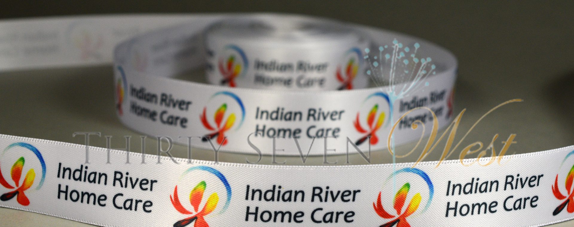 custom ribbon with logo, watercolor ribbon, full color printed ribbon, ribbon printed with multi colors, custom logo ribbon