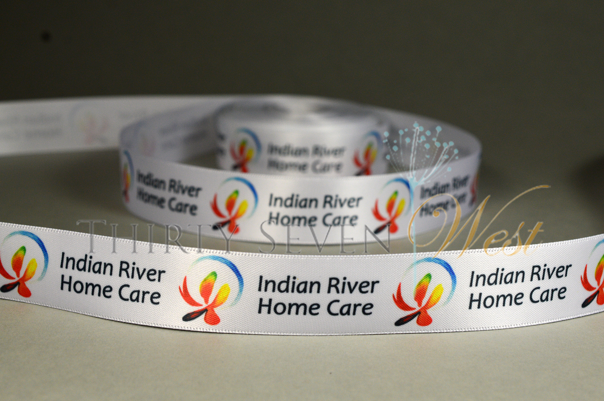 custom ribbon with logo, watercolor ribbon, full color printed ribbon, ribbon printed with multi colors, custom logo ribbon