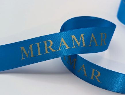 branded custom satin ribbon, ribbon printed with company logo, ribbon with logo, satin logo ribbon, custom event ribbon