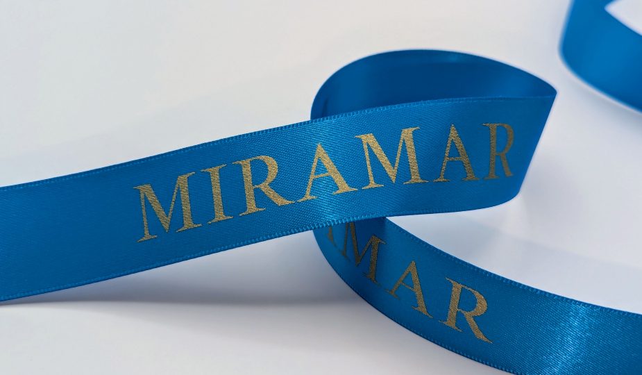 branded custom satin ribbon, ribbon printed with company logo, ribbon with logo, satin logo ribbon, custom event ribbon