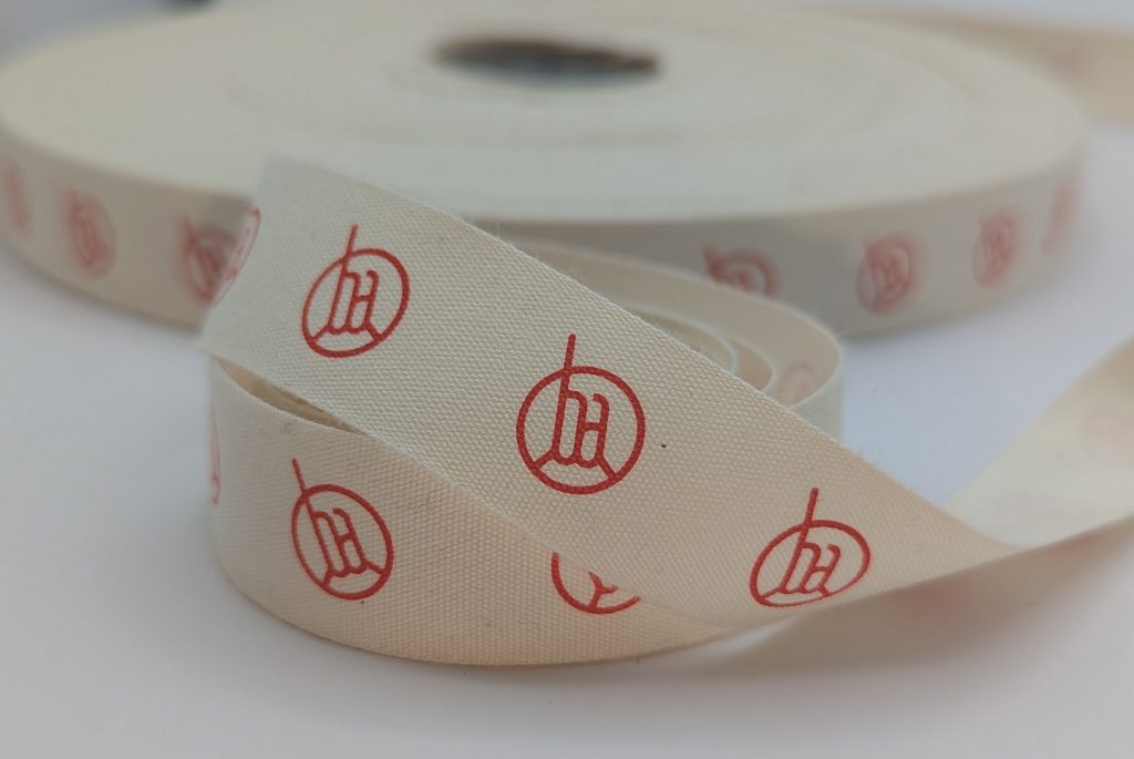 cotton custom ribbon, natural logo ribbon, eco friendly logo ribbon, cotton logo ribbon, custom event ribbon