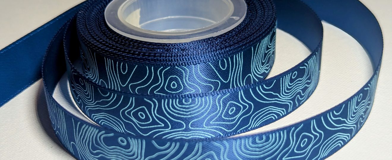 custom branded ribbon, custom satin ribbon, satin ribbon with pattern, continuous printed ribbon, custom designed ribbon