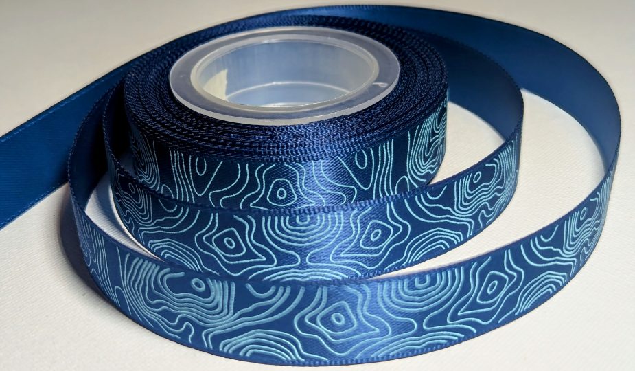 custom branded ribbon, custom satin ribbon, satin ribbon with pattern, continuous printed ribbon, custom designed ribbon