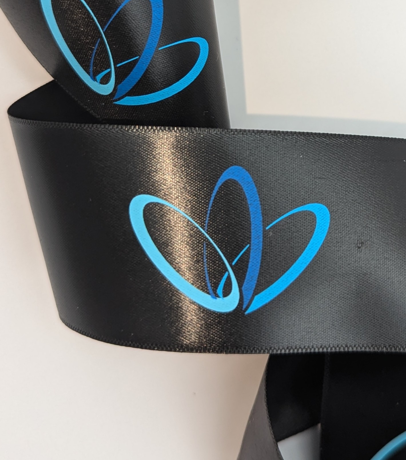 custom multi color ribbon, customized branded full color ribbon, full color imprint satin ribbon, full color printed ribbon, custom satin ribbon
