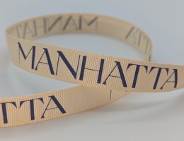 custom print grosgrain logo ribbon, logo printed ribbon, logo printed grosgrain ribbon, logo on ribbon, Pantone matching ribbon