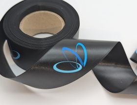 customized branded full color ribbon, custom multi color ribbon, custom imprinted ribbon, full color printed ribbon, full color imprint satin ribbon