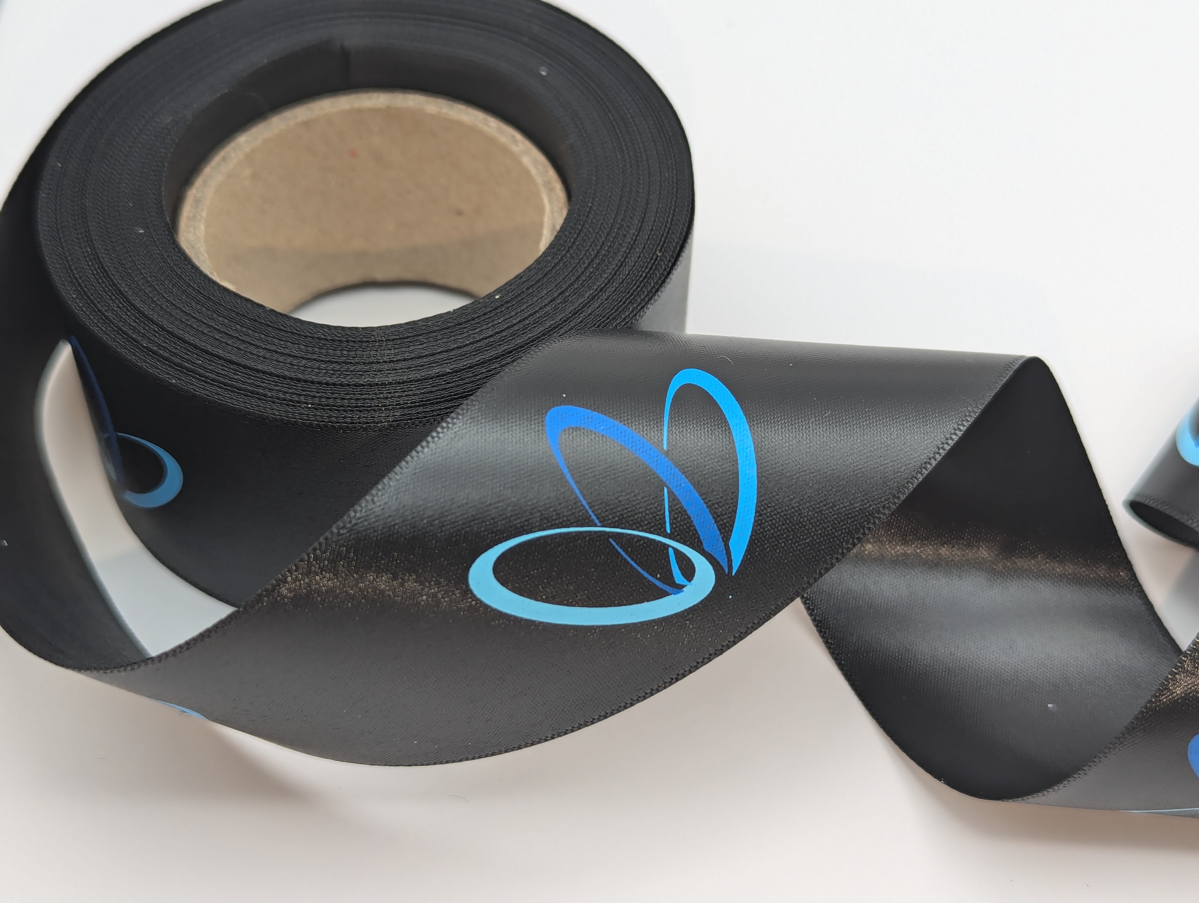 customized branded full color ribbon, custom multi color ribbon, custom imprinted ribbon, full color printed ribbon, full color imprint satin ribbon