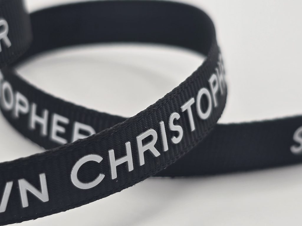 custom logo ribbon, raised print on grosgrain ribbon, custom grosgrain ribbon, custom branding ribbon,