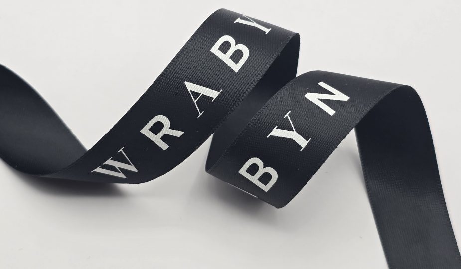 satin logo ribbon, custom logo ribbon, custom branding ribbon, custom satin ribbon, event logo ribbon